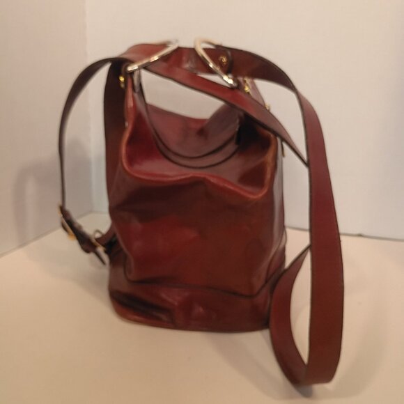Vintage VALENTINA Brown Leather Bucket Sling Pack Made in Italy - Picture 9 of 15